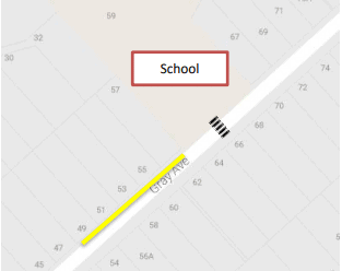 The clearway runs from outside 49 Gray Ave to outside 57 Gray Ave as seen in this map 